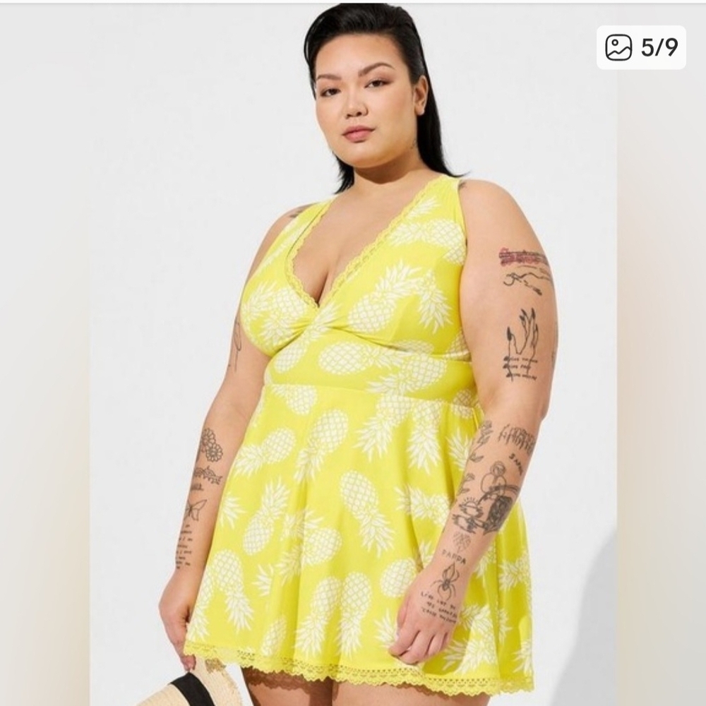 Yellow Pineapple Print Swim Dress